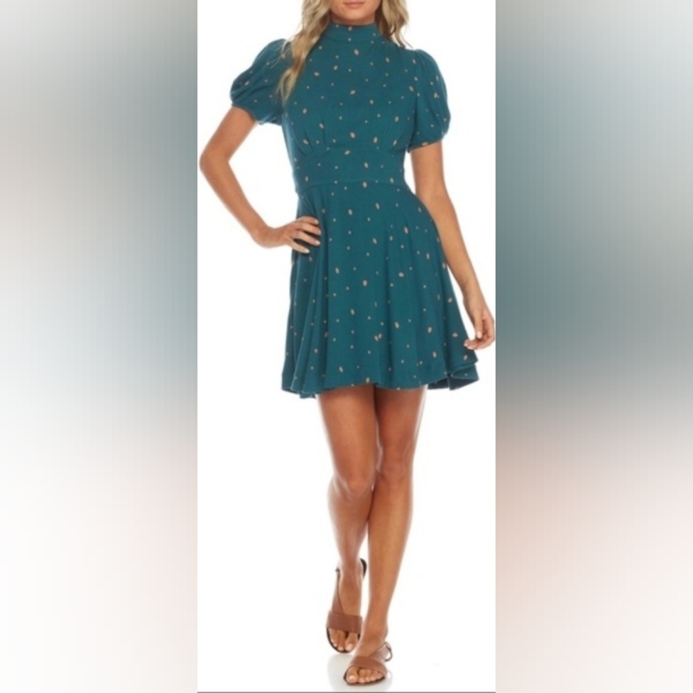 NWT Free People Abbie Reversible Mini Dress, Color Green Combo Size 2